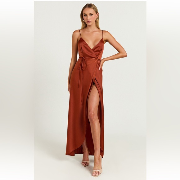 Satin copper wrap dress - Picture 4 of 7